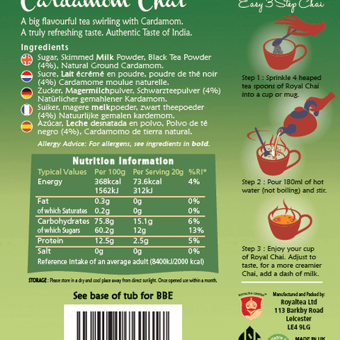 Royal Chai Cardamom Tub 400g